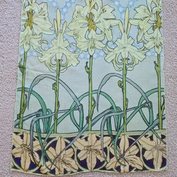 Alphonse Mucha Lily Silk Chiffon Scarf - Picture 7 of 10